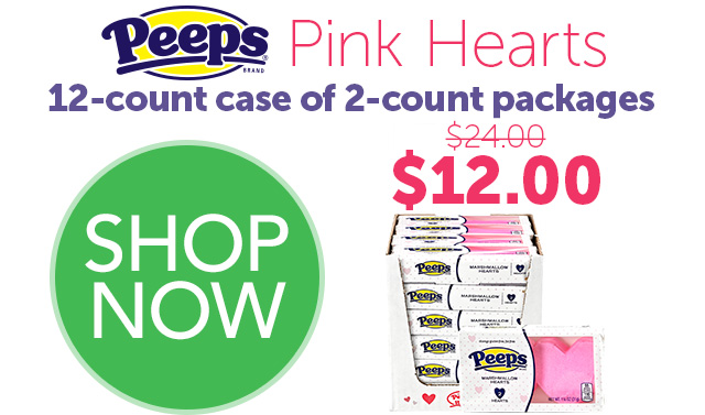 PEEPS 12-count case of 2-count pink marshmallow hearts - $12.00 - SHOP NOW