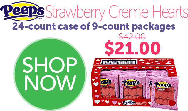 PEEPS 24-count case of 9-count pink strawberry creme hearts - $21.00 - SHOP NOW
