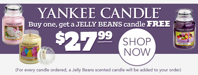 YANKEE CANDLE OFFER - Buy one, get a JELLY BEANS SCENTED candle FREE - $27.99 -- (For every candle you order, a Jelly Beans Scented candle will be automatically added to your order)